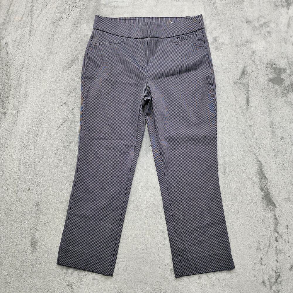 Anne Klein Pants Womens 6 Blue Gray Striped Mid Rise Crop Ankle‎ Stretch Office